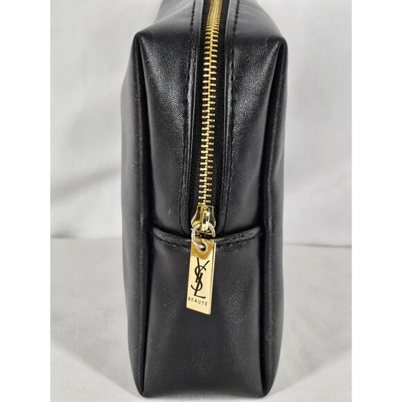 YSL BEAUTY MAKEUP BAG – BLACK LEATHER – GOLD ZIPPER – RARE EMBOSSED LIP DETAIL - Picture 11 of 11